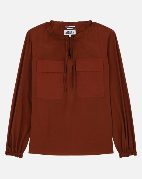 Blouse fluide à poches poitrine bourbon
