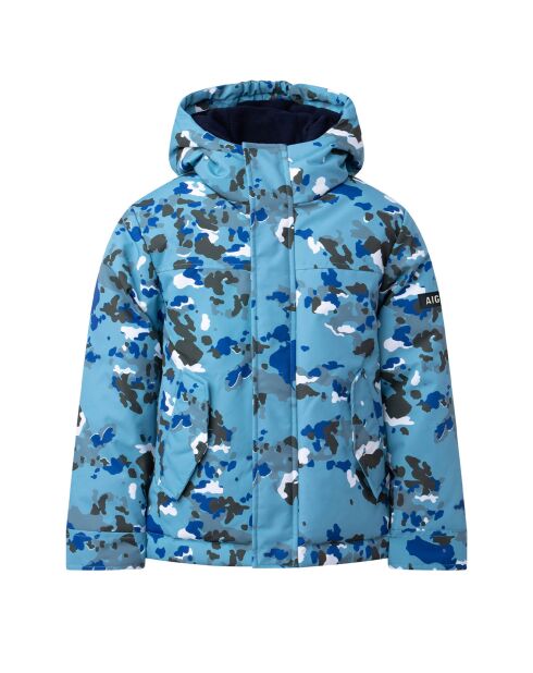 Doudoune à capuche imprimée camouflage empire blue