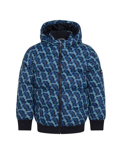 Doudoune à capuche imprimée bleu foncé