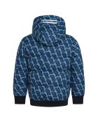 Doudoune à capuche imprimée bleu foncé