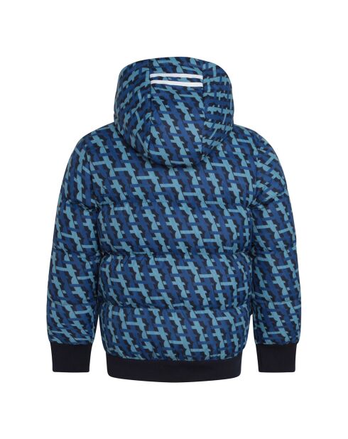 Doudoune à capuche imprimée bleu foncé