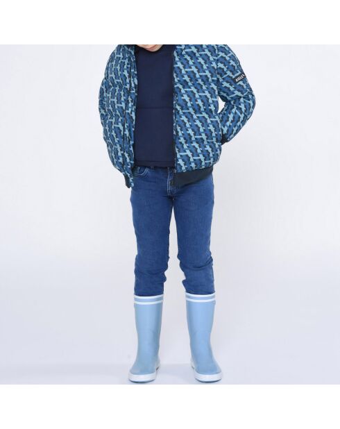 Doudoune à capuche imprimée bleu foncé