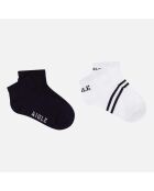 2 Paires de chaussettes 100% Coton bleu foncé/blanc