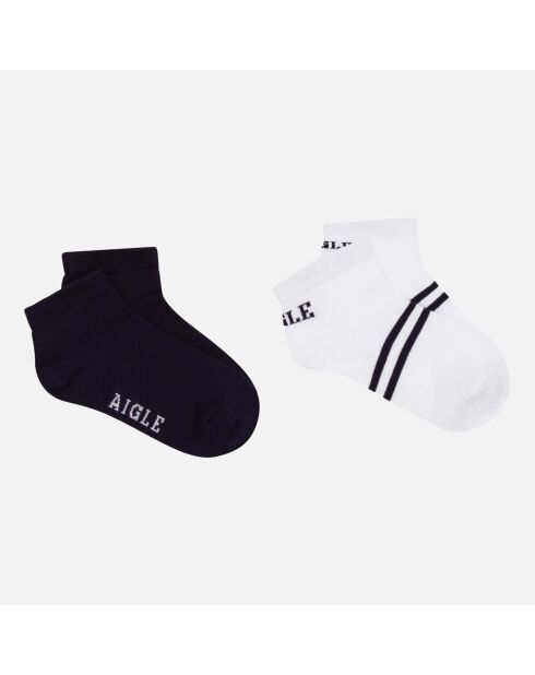 2 Paires de chaussettes 100% Coton bleu foncé/blanc