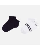 2 Paires de chaussettes 100% Coton bleu foncé/blanc