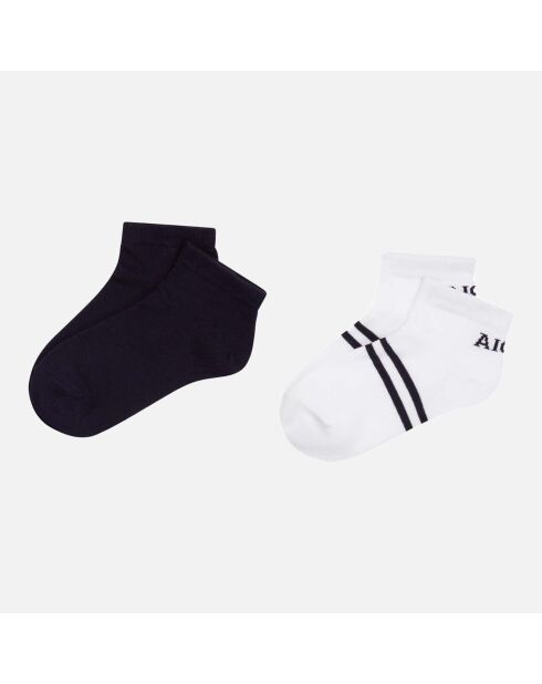2 Paires de chaussettes 100% Coton bleu foncé/blanc