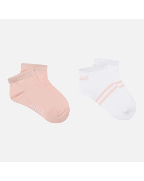 2 Paires de chaussettes 100% Coton rose pastel/blanc