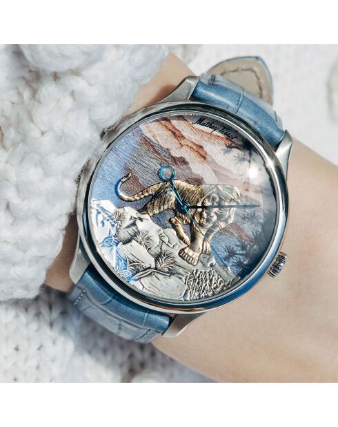 Montre Mixte Automatique en Cuir Edmond bleue