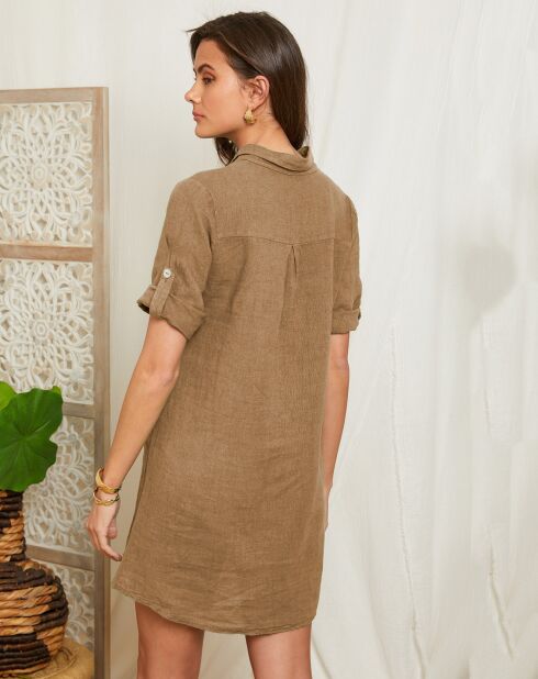 Vestido Halia camel 100% lino