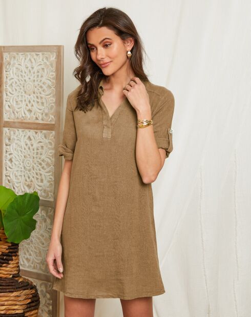 Vestido Halia camel 100% lino