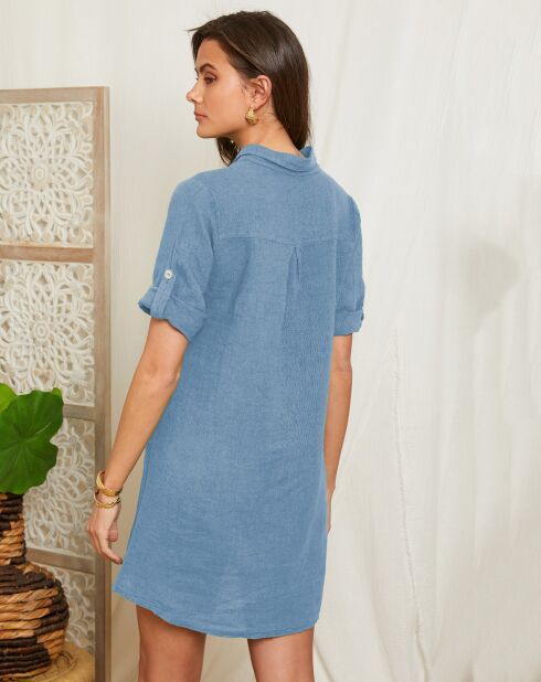 Indigofarbenes Kleid Halia aus 100% Leinen