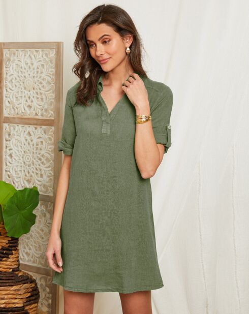Robe 100% Lin Halia kaki