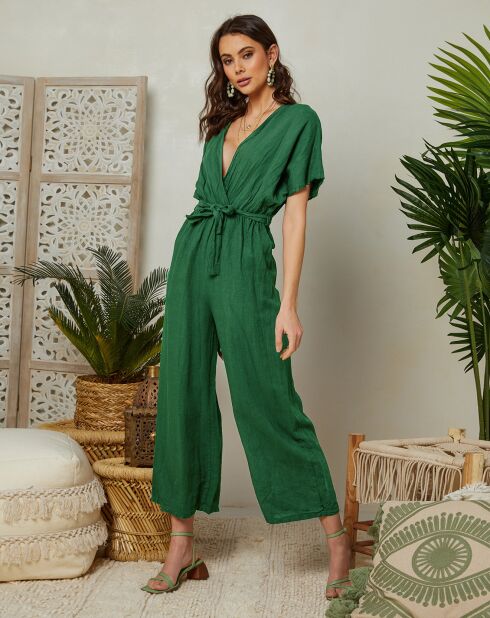 Gucci groene Yaona jumpsuit van 100% linnen