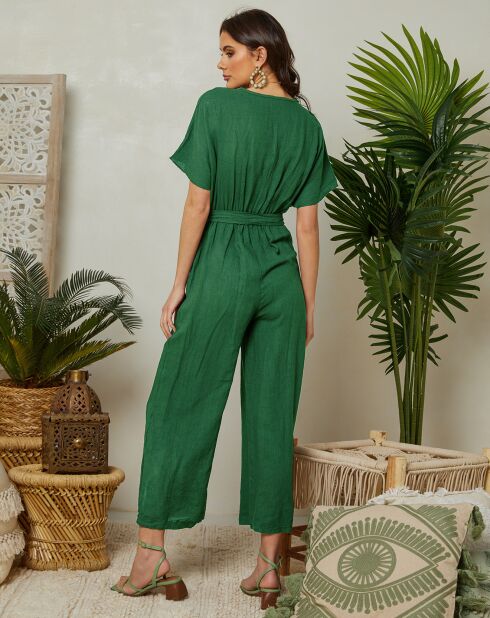 Gucci groene Yaona jumpsuit van 100% linnen