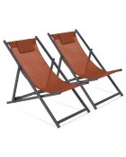 2 Chiliennes en métal et toile gris anthracite / terracotta - 102x61x82 cm