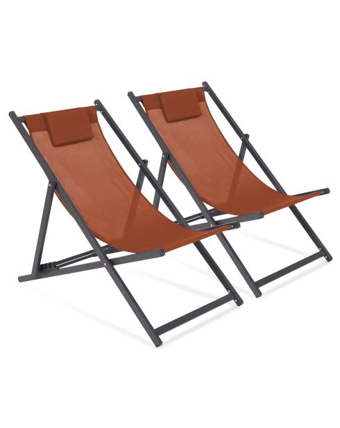 2 Chiliennes en métal et toile gris anthracite / terracotta - 102x61x82 cm