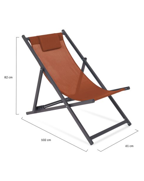 2 Chiliennes en métal et toile gris anthracite / terracotta - 102x61x82 cm