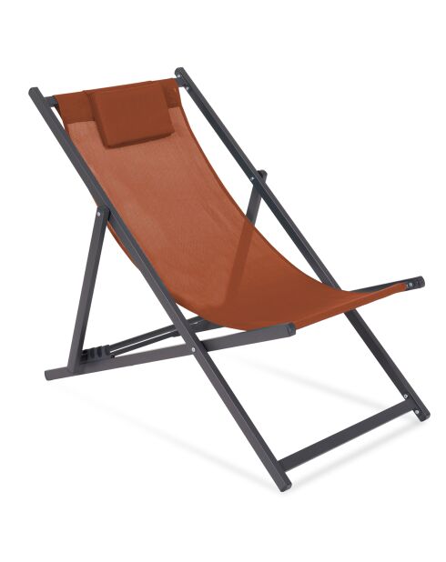 2 Chiliennes en métal et toile gris anthracite / terracotta - 102x61x82 cm