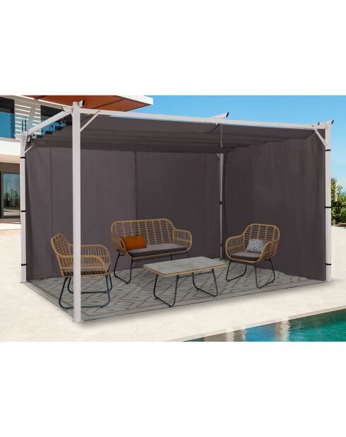 2 Rideaux universels pour pergola gris avec tringle 4m gris