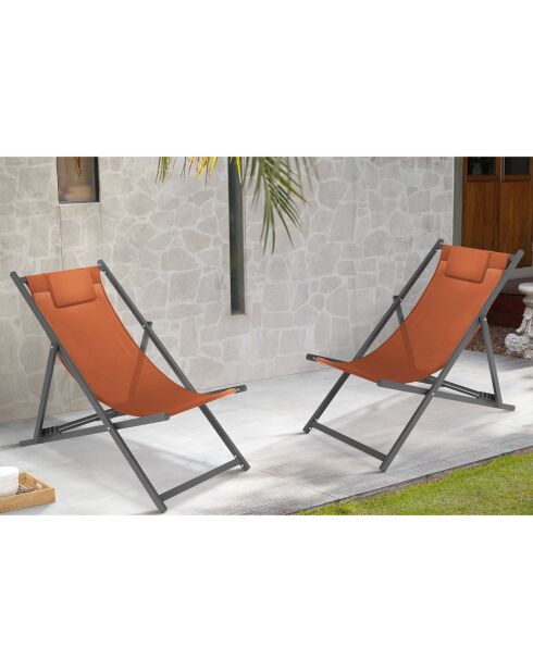 2 Chiliennes en métal et toile gris anthracite / terracotta - 102x61x82 cm