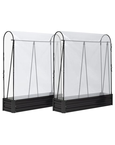 2 Serres de potager spéciales tomates en métal gris anthracite - 115x30x128 cm