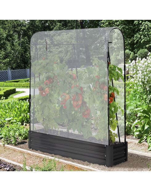 2 Serres de potager spéciales tomates en métal gris anthracite - 115x30x128 cm