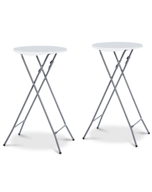 2 Tables hautes de réception pliantes + housses noires  gris/blanc - 60x60x105 cm