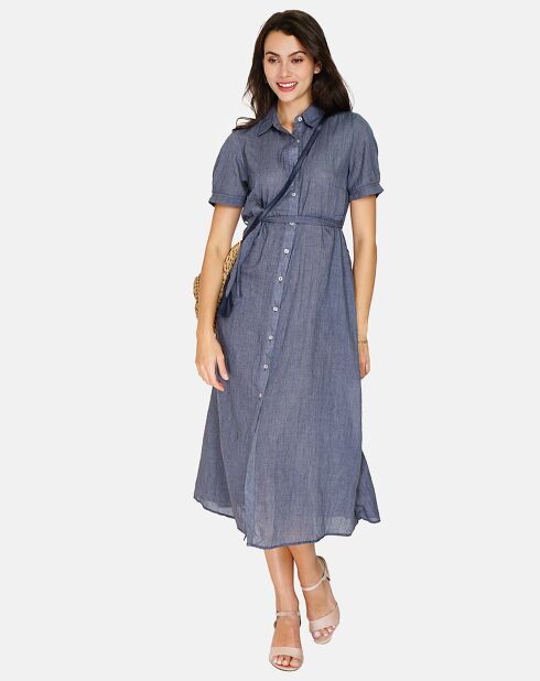 Robe 100% Lin Paola marine delavé