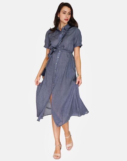 Robe 100% Lin Paola marine delavé