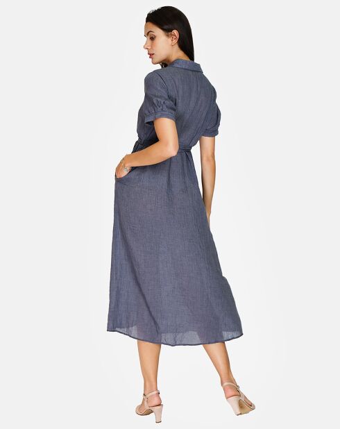 Robe 100% Lin Paola marine delavé