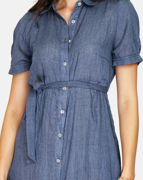 Robe 100% Lin Paola marine delavé