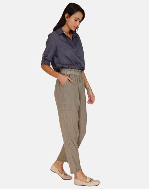 Pantalon 100% Lin Nadia kaki claire