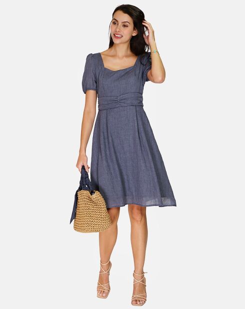 Robe 100% Lin Charlotte marine delavé