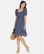 Robe 100% Lin Charlotte marine delavé