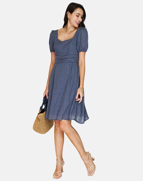 Robe 100% Lin Charlotte marine delavé