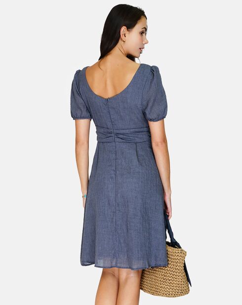 Robe 100% Lin Charlotte marine delavé