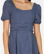 Robe 100% Lin Charlotte marine delavé