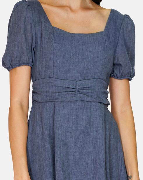 Robe 100% Lin Charlotte marine delavé