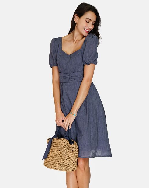 Robe 100% Lin Charlotte marine delavé