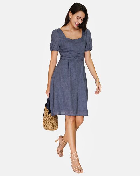 Robe 100% Lin Charlotte marine delavé