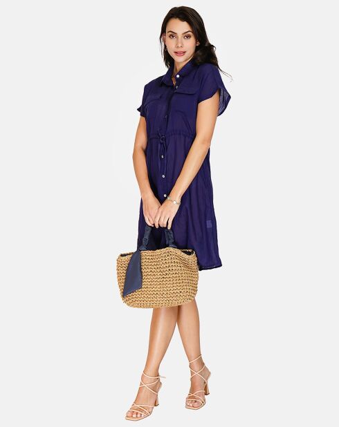 Robe 100% Lin Floriane marine