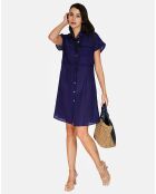 Robe 100% Lin Floriane marine