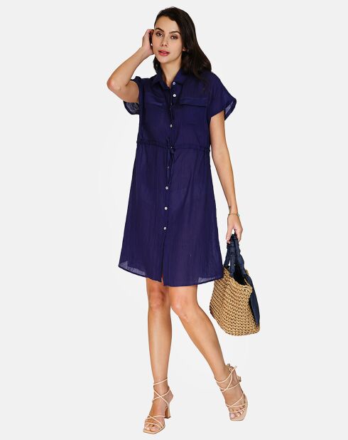 Robe 100% Lin Floriane marine