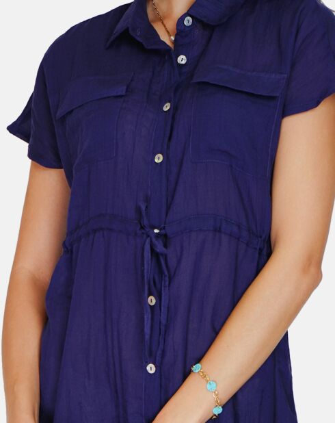 Robe 100% Lin Floriane marine