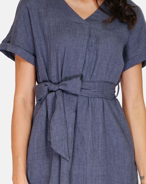Robe 100% Lin Polette marine delavé