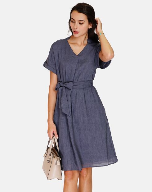 Robe 100% Lin Polette marine delavé