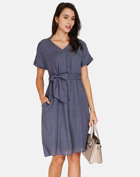 Robe 100% Lin Polette marine delavé