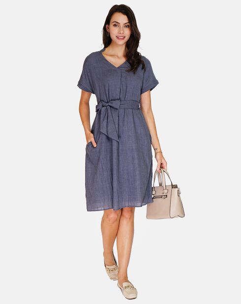 Robe 100% Lin Polette marine delavé