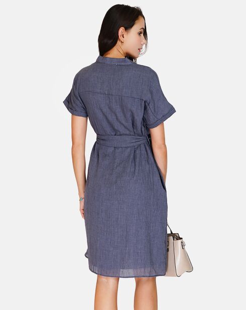 Robe 100% Lin Polette marine delavé