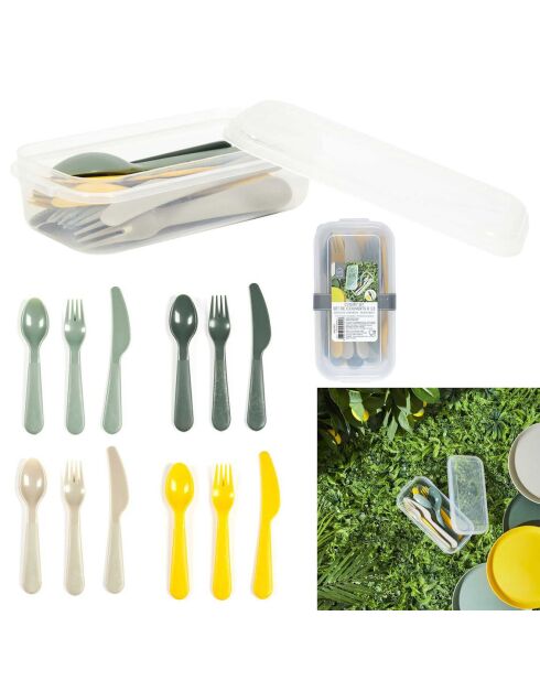 Set de 12 couverts vert/jaune